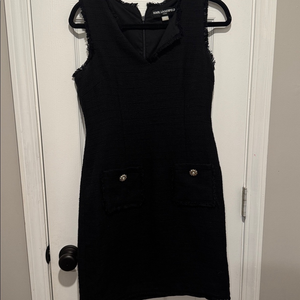 Karl Lagerfeld Little Tweed Black Dress Size 6 With Front Pockets